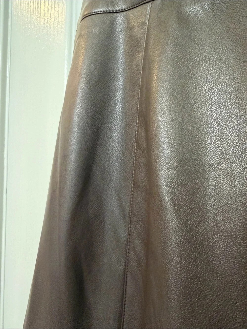 Women's Brown Faux Leather A-Line Skirt with Belt
